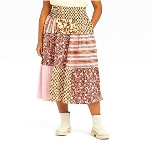 NWOT Universal Thread High-Rise Tiered Women’s Midi Patchwork Skirt size 3X